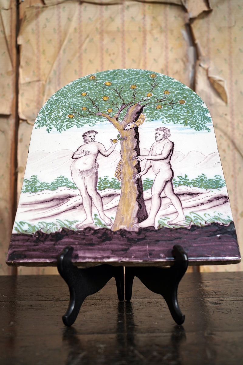 A Large Late 18thC Earthenware Plaque of The Fall of Adam and Eve & Th ...