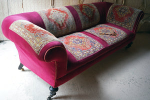 A Late Victorian Velvet & Carpet Upholstered Three-Seater Sofa c.1900