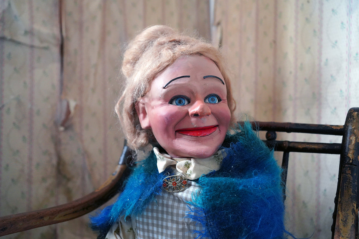 A Rare Early 20thC Female Ventriloquist’s Dummy by A.W. Gamage c.1930