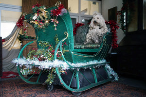 A Full-Size Late Victorian Green & Gold Painted Sleigh; Ex Harrods Department Store c.1895