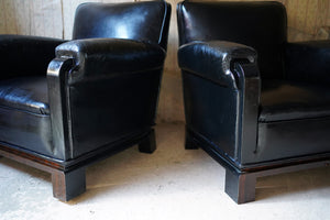 A Good Pair of French Art Deco Period Leather Club Armchairs c.1930