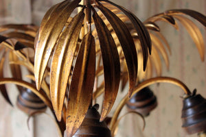 A Beautiful Maison Jansen Style Naturalistic Gilt-Metal Palm-Leaf Formed Five-Branch Hanging Light c.1970