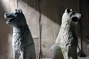 An Imposing Large Pair of 16thC Style Cast Stone Seated Dogs