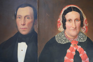 A Pair of Mid 19thC Naïve School Portraits of a Gentleman & Lady by Harrison Lorenzo Plummer (1814-1894)