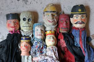 A Group of Seven Late 19thC English Folk Art Punch & Judy Finger Puppets