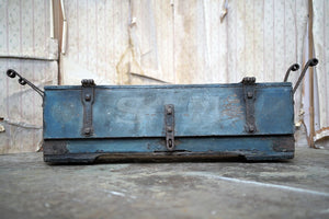 A 19thC Military Issue Blue Painted Pine & Wrought Iron Travelling Trunk
