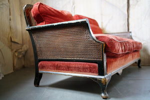 An Early 20thC Chinoiserie Black Lacquer Caned Bergère Settee c.1915-25