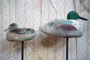 A Pair of Early 20thC Folk Art Painted Decoy Ducks on Stands c.1910-20