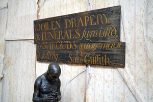 A Fragmentary Early-Victorian Painted Pine Drapers & Undertakers Sign c.1850-60