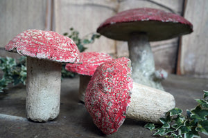 A Group of Four Mid-20thC French Painted Stone Garden Mushrooms c.1950-60