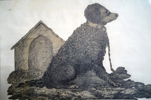 A 19thC Cut-Out Pencil & Ink Study of an Irish Water Dog; ‘Sweep’