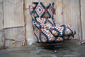 A Late 20thC Maimana Kilim Upholstered Swivel Lounge Armchair c.1980
