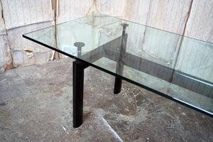 A Large Glass Topped Tubular Metal Dining Table; Le Corbusier, Charlotte Perriand & Pierre Jeanerret for Cassina LC6