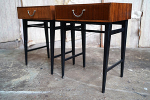 A Pair of Mid-Century Teak & Ebonised Meredew Bedside Tables c.1950-60