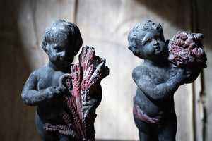A Rare Pair of George III Period Painted Lead Putti Representing Spring & Summer c.1800