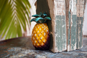 A Pair of Mid-20thC Novelty Cold Painted Cast Metal Bookends in the form of a Pineapple c.1960-70