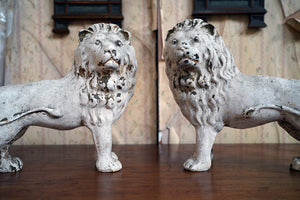 A Pair of Early 19thC Regency Period Painted Plaster Lions c.1820