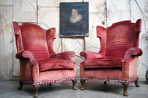 A Pair of Edwardian Period Country House Queen Anne Style Wingback Armchairs c.1910