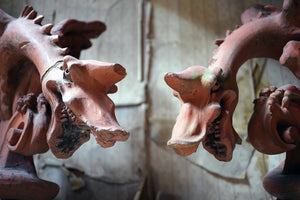 A Rare Pair of Large Ruabon Terracotta Roof Gargoyles; The Eye, Ear and Throat Hospital, Shrewsbury c.1880