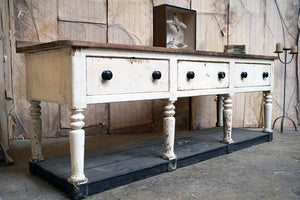 A Large Early Victorian Painted Pine Pot-Board Dresser Base c.1850-70; Ex The Lodge House