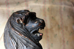 A Wonderful 16thC Northern European Black Painted & Carved Beech Model of A Lion c.1570-1600