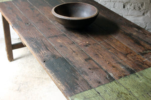 An Unusual 19thC Country House Painted Oak & Iron Trestle Table c.1870