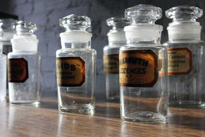 A Fantastic Group of Nine Early 20thC Clear Glass Chemist’s Jars