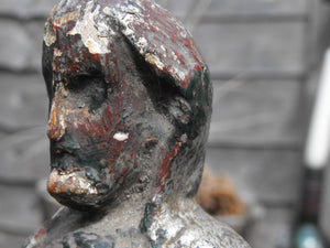 A Fine 17thC Wooden Carved & Polychromed Priest Figurine & Frog on Stand