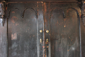 An Imposing Early 19thC Black Painted Pine Housekeepers Cupboard c.1820-40