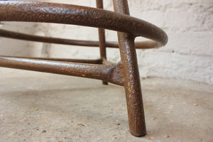 A Good Adjustable Mid 20thC Cast Iron & Pine Industrial Stool / Side Table