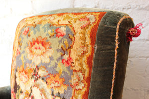 A Comfortable Early 20thC Carpet Upholstered Armchair