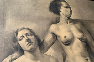 Karl Goossens (b.1914); A Large Pencil & Charcoal Study of Two Nude Females; Dated to 1936