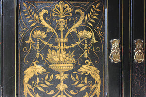 A Very Good Victorian Aesthetic Movement Ebonised & Painted Side Cabinet c.1886