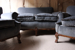 An Early 20thC American Walnut & Velvet Upholstered Three-Piece Suite