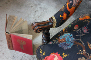 A Striking Victorian Walnut Horseshoe-Back Upholstered Armchair c.1870