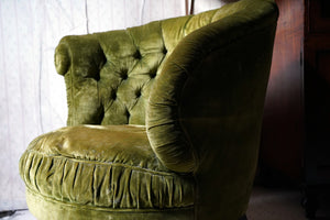 An Unusual Mid-19thC Green Velvet Asymmetrical Tub Armchair c.1860