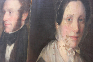 A Good Pair of c.1840s English School Provincial Oil on Canvas Portraits of a Gentleman & His Wife