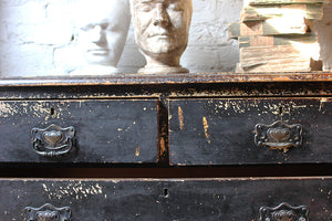 A Decorative c.1900 Black Painted Pine Chest of Drawers
