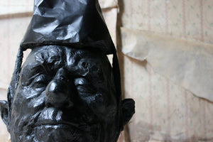 Beth Carter; Large Black Clown Head; Painted Plaster; 2010