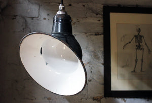 A Stylish Mid-Century Industrial Black Enamel Pendant Light c.1950