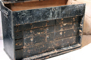 An Early 20thC Scratch Built Black Painted Pine Carpenters Tool Chest c.1910-25