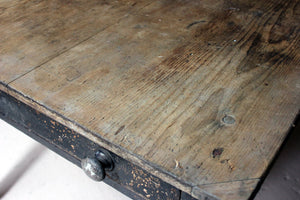 A Victorian Black Painted Pine Farmhouse Kitchen Table c.1870