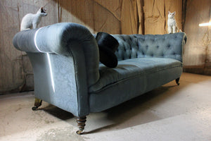 A Late Victorian Blue Upholstered Button-Back Chesterfield Sofa c.1890