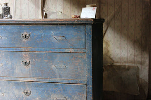 A 19thC Continental Blue Painted Pine Chest of Drawers c.1840