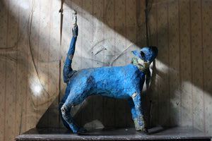 A 20thC Papier-mâché Blue Painted Model of a Cat c.1992