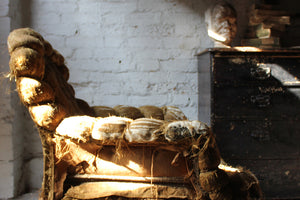 A Gorgeous c.1870 Damask Button-Upholstered Armchair from Chevening House, Surrey