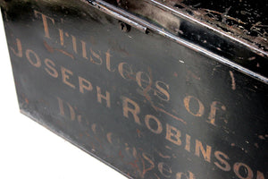 A Large c.1900 Black Painted Steel Deed Box: “Trustees of Joseph Robinson Deceased”
