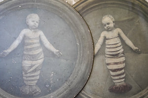 Two c.1900 Gelatin Tondo Prints on Board of Babies in Swaddling Clothes by Andrea della Robbia; Brogi Studio Florence