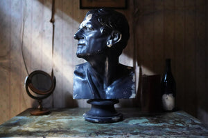 A 19thC Black Painted Plaster Library Bust of Demosthenes; Wormington Grange