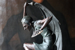An Extraordinary Late 19thC Spelter Gothic Mantle Clock in the Form of a Winged Devil c.1880